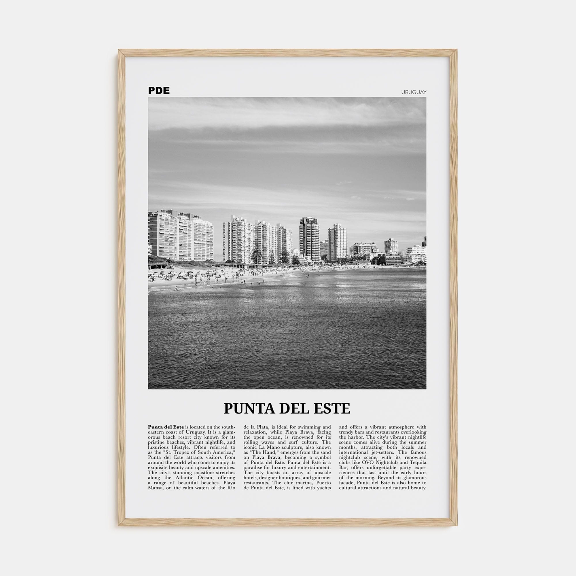 Punta del Este Poster Natural Wood / 8x12 in Nbourhood Travel B&W Poster