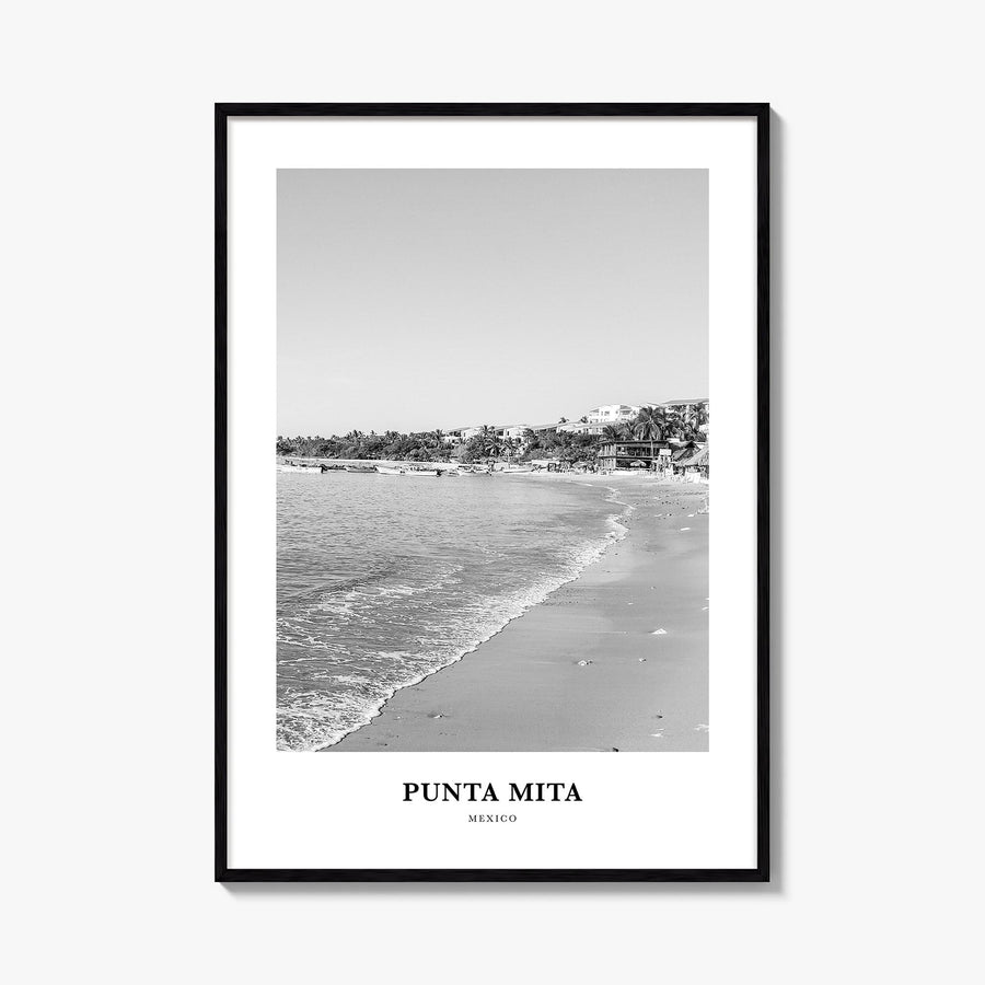 Punta Mita black & white classic poster of Mexico – vertical wall art, unframed print shown in interior mockup