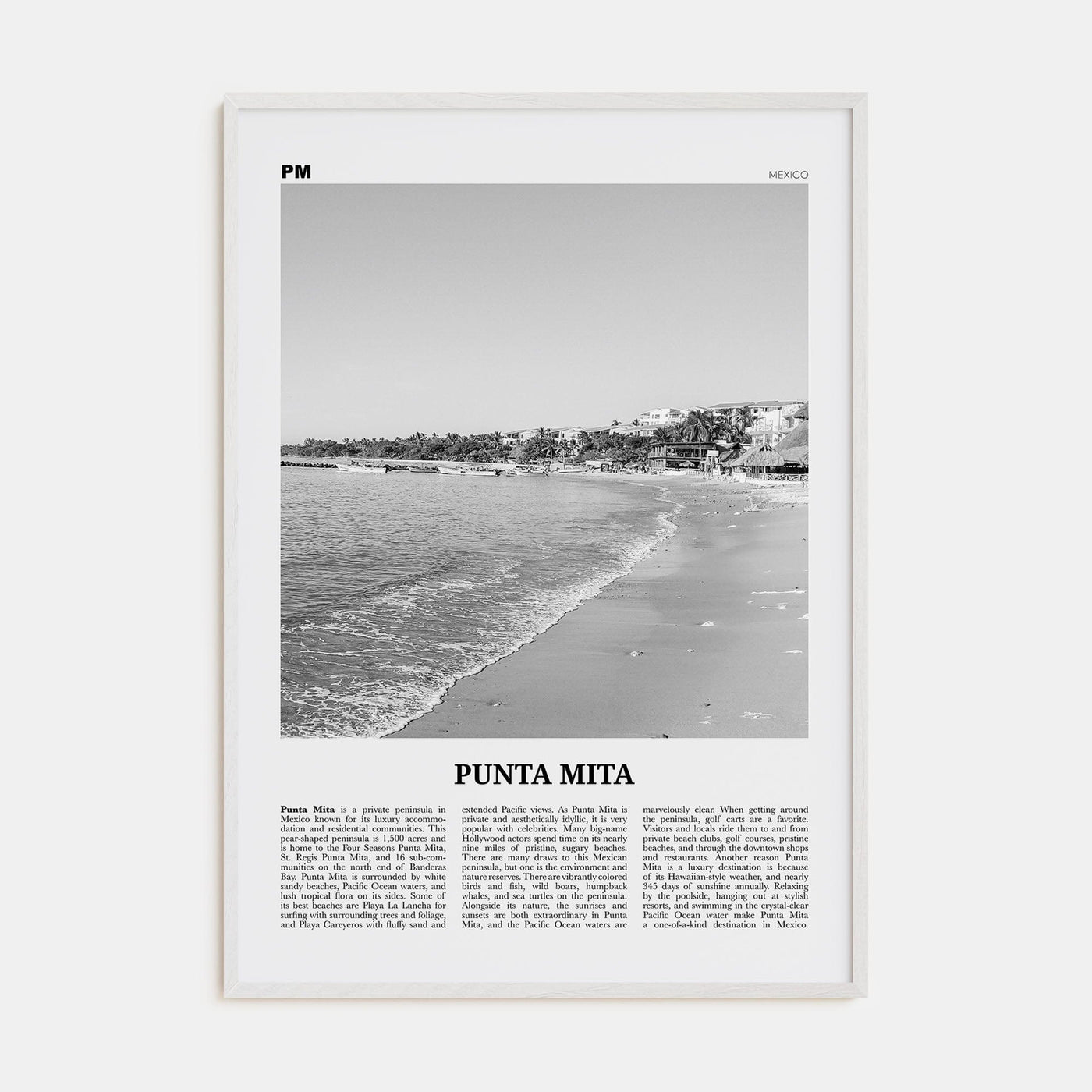 Punta Mita Poster White Wood / 8x12 in Nbourhood Travel B&W Poster