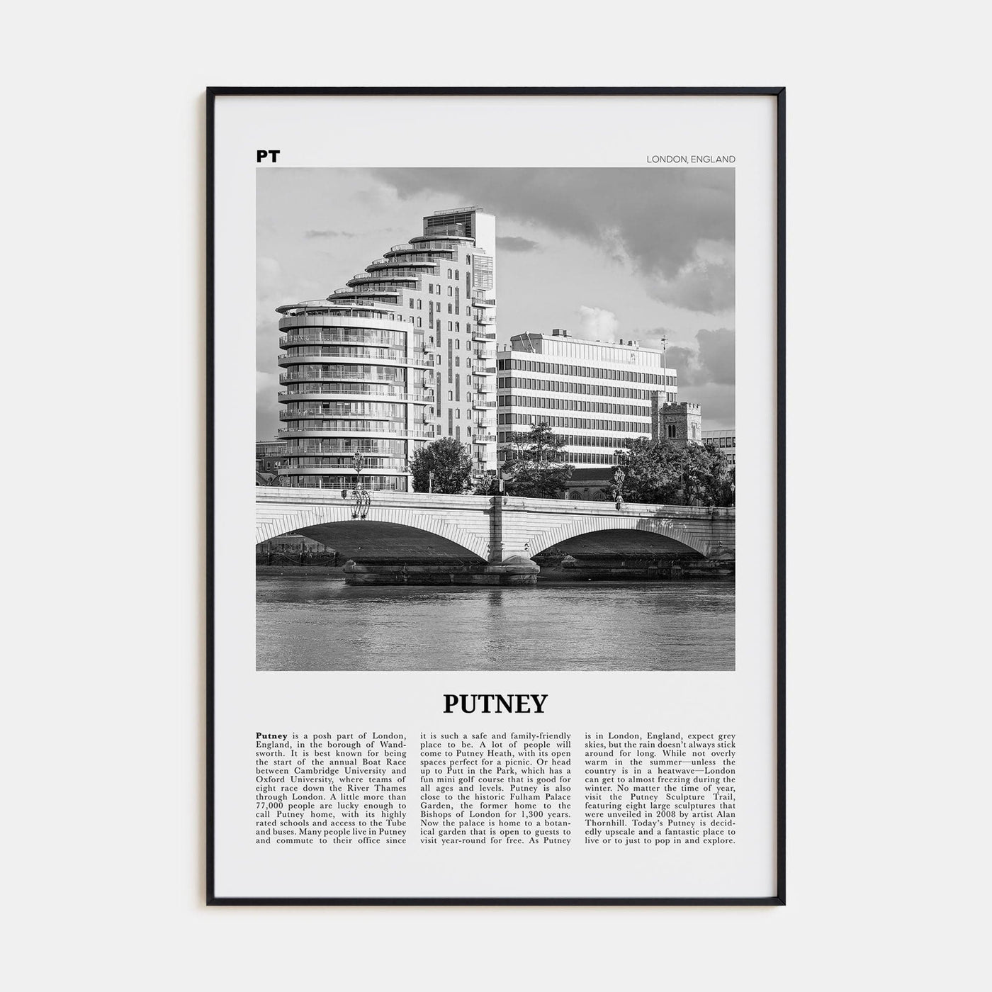 Putney Poster Black Metal / 8x12 in Nbourhood Travel B&W Poster