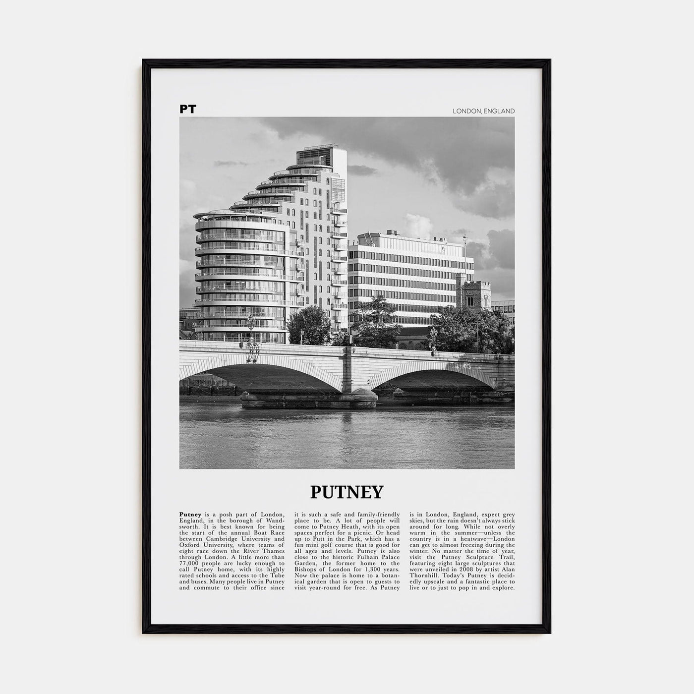 Putney Poster Black Wood / 8x12 in Nbourhood Travel B&W Poster