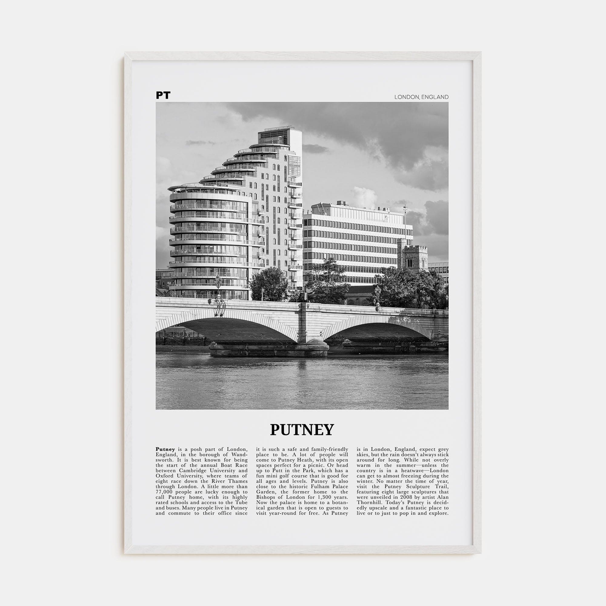 Putney Poster White Wood / 8x12 in Nbourhood Travel B&W Poster