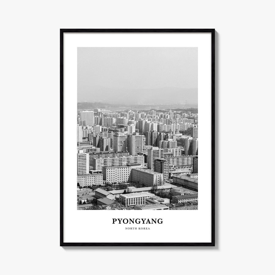 Pyongyang black & white classic poster of North Korea – vertical wall art, unframed print shown in interior mockup