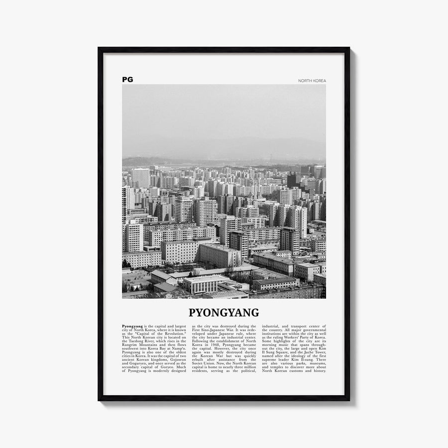 Pyongyang black & white newspaper poster of North Korea – vertical wall art, unframed print shown in interior mockup