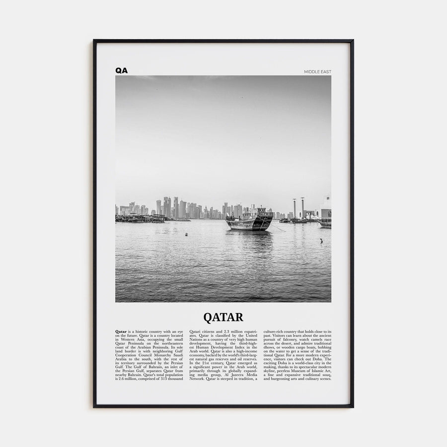 Qatar Poster Black Metal / 8x12 in Nbourhood Travel B&W Poster