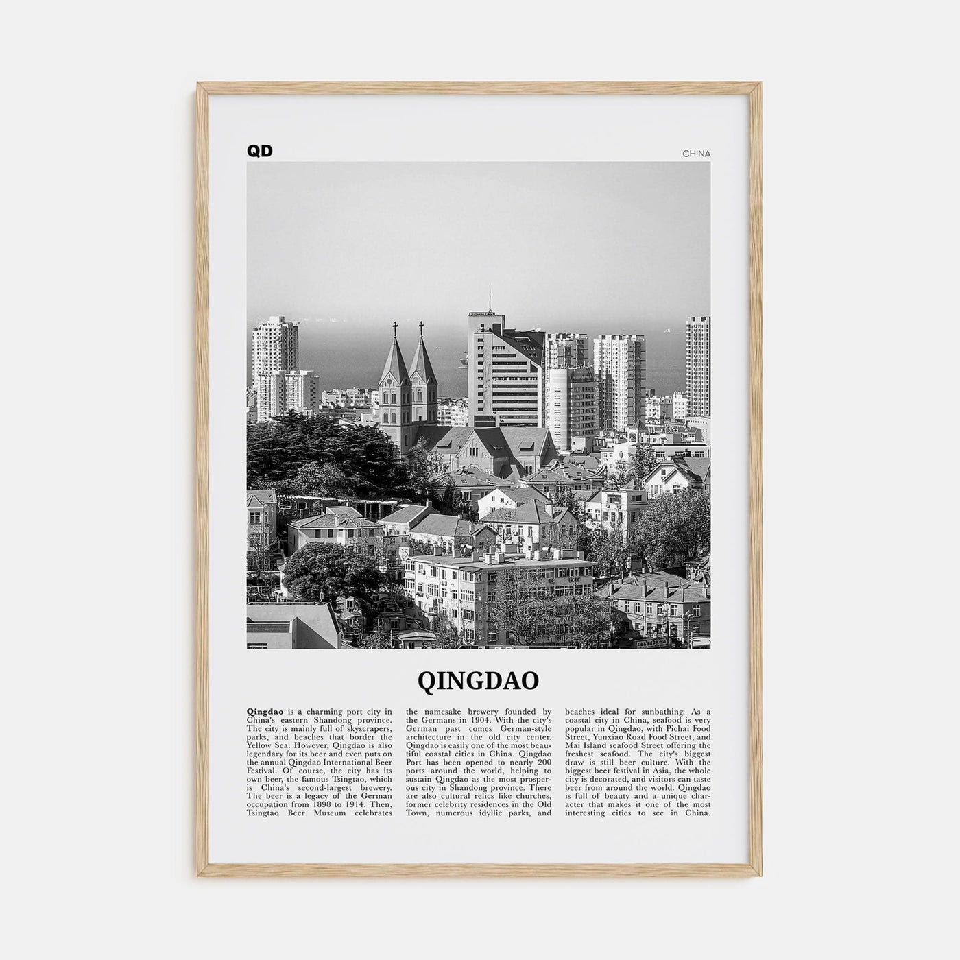 Qingdao Poster Natural Wood / 8x12 in Nbourhood Travel B&W Poster