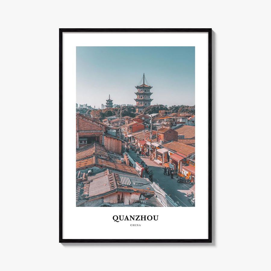 Quanzhou colorful classic poster of China – vertical wall art, unframed print shown in interior mockup