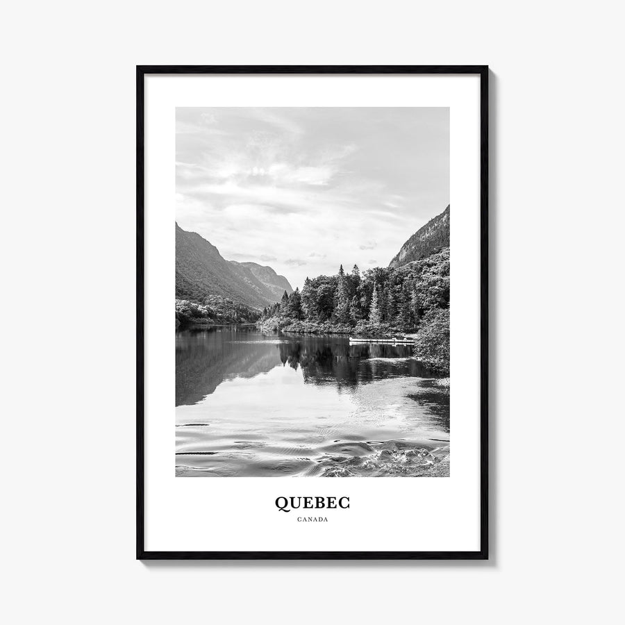 Quebec black & white classic poster of Canada – vertical wall art, unframed print shown in interior mockup