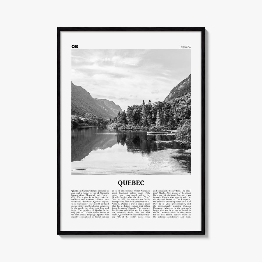 Quebec black & white newspaper poster of Canada – vertical wall art, unframed print shown in interior mockup