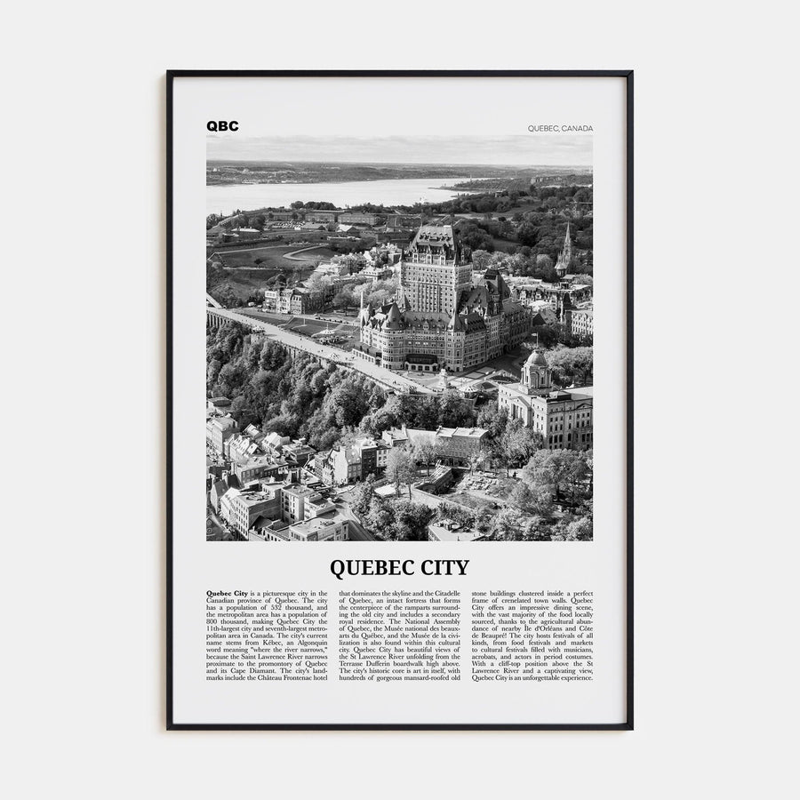 Quebec City No 1 Poster Black Metal / 8x12 in Nbourhood Travel B&W Poster