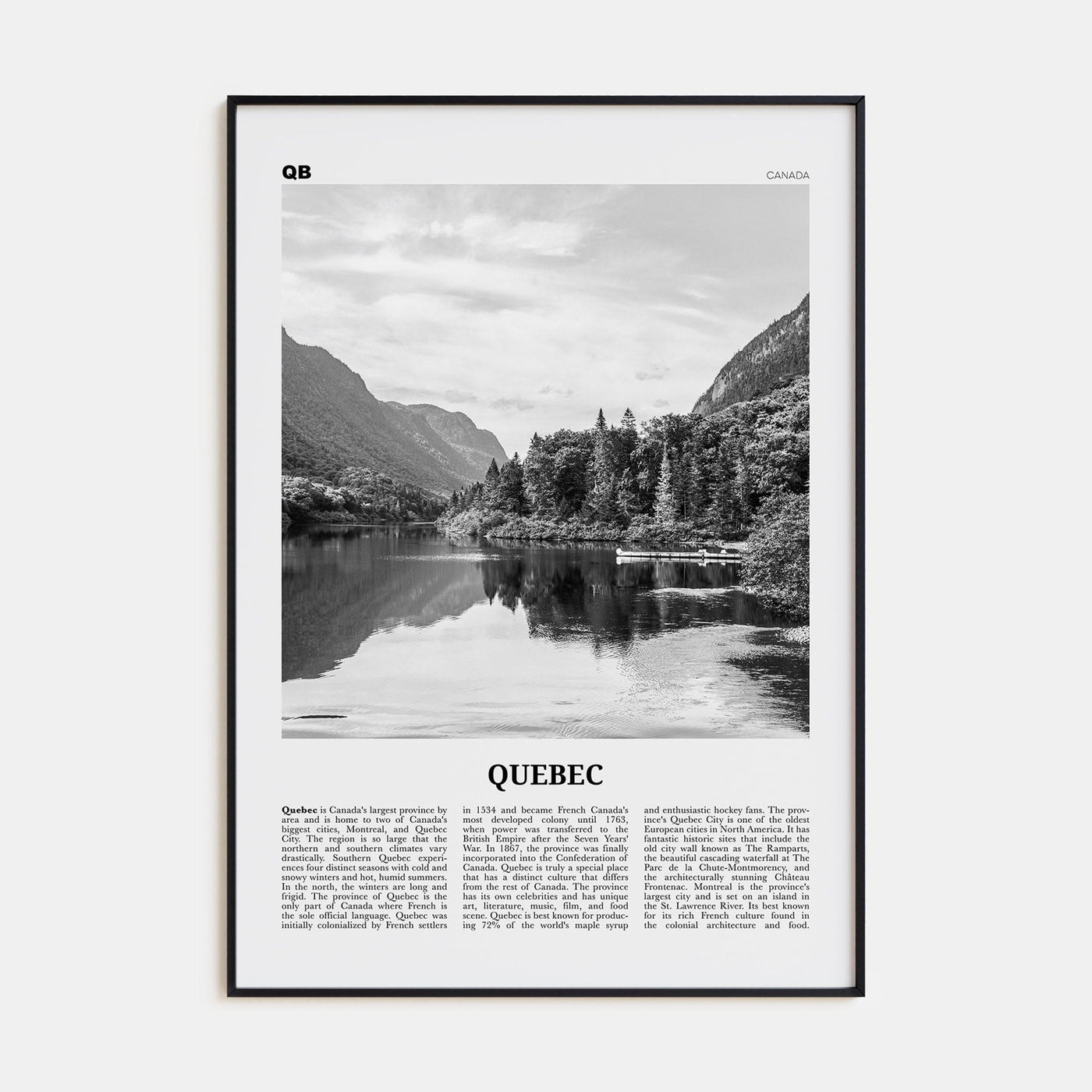 Quebec Poster Black Metal / 8x12 in Nbourhood Travel B&W Poster