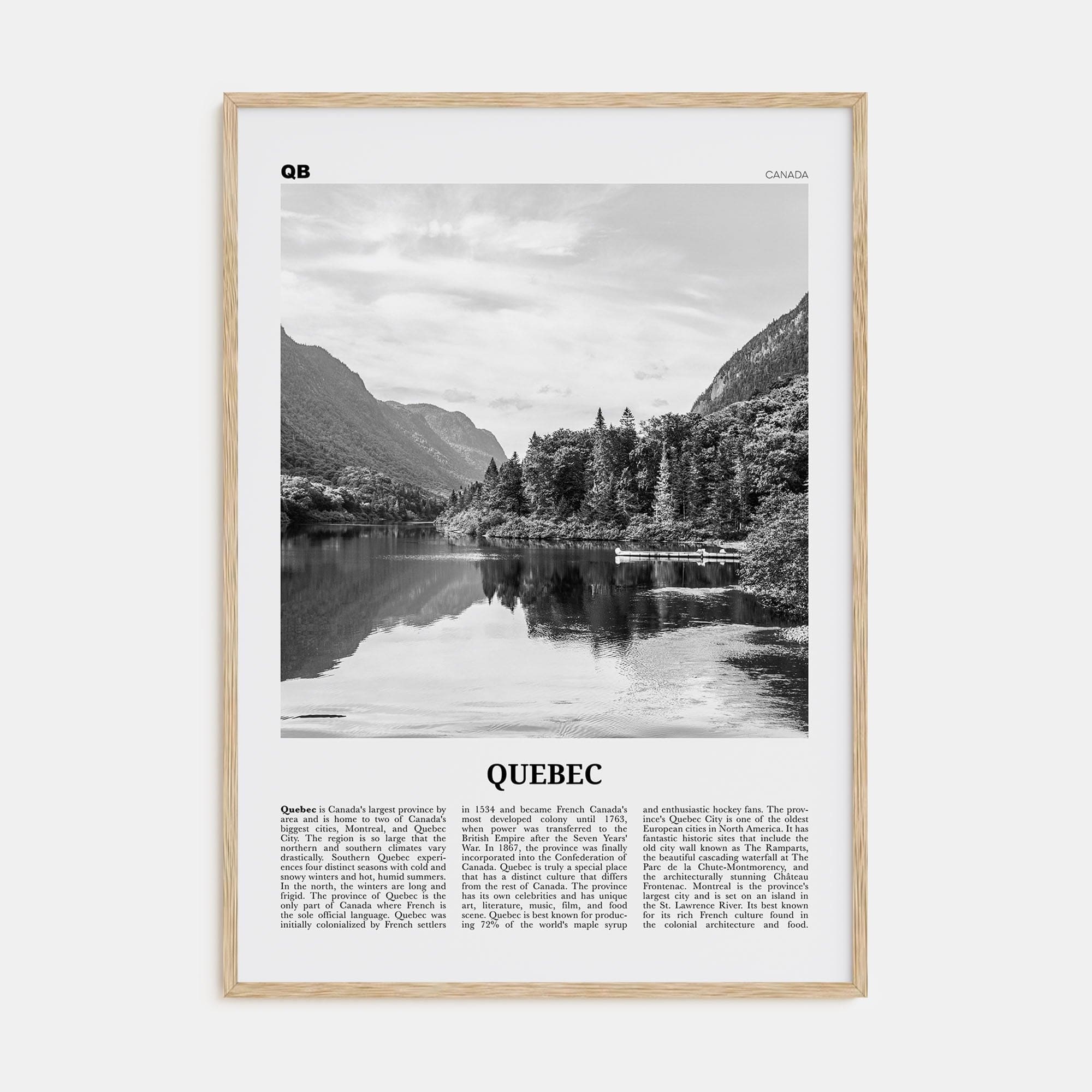 Quebec Poster Natural Wood / 8x12 in Nbourhood Travel B&W Poster