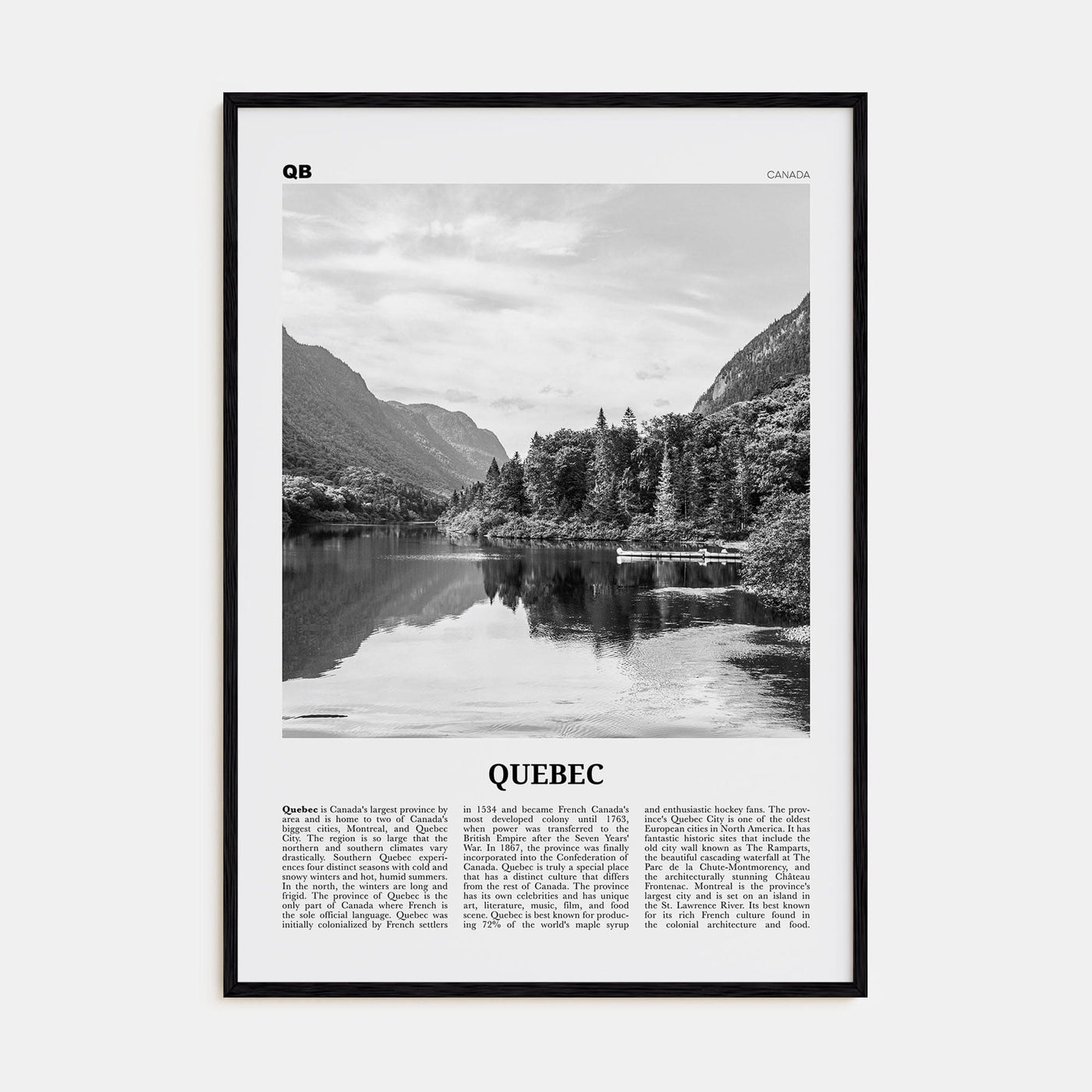 Quebec Poster Black Wood / 8x12 in Nbourhood Travel B&W Poster