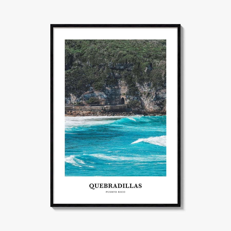 Quebradillas colorful classic poster of Puerto Rico – vertical wall art, unframed print shown in interior mockup