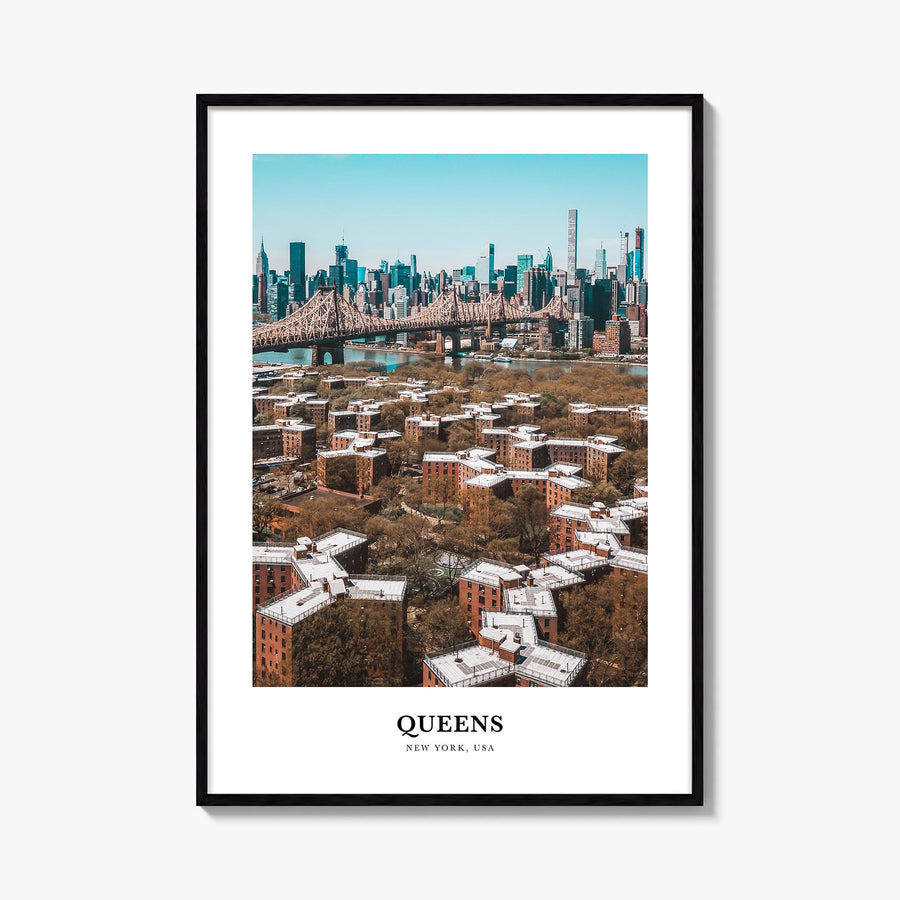 Queens, New York colorful classic poster of New York, USA – vertical wall art, unframed print shown in interior mockup