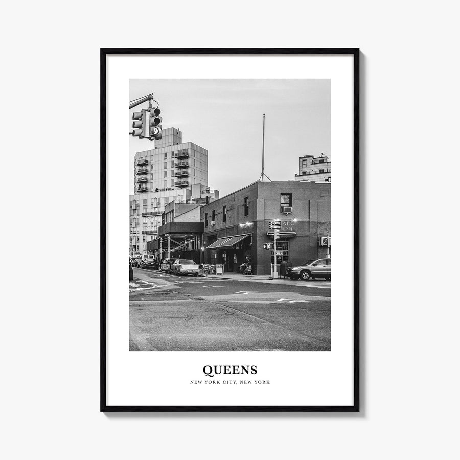 Queens, New York no. 2 black & white classic poster of New York, USA – vertical wall art, unframed print shown in interior mo