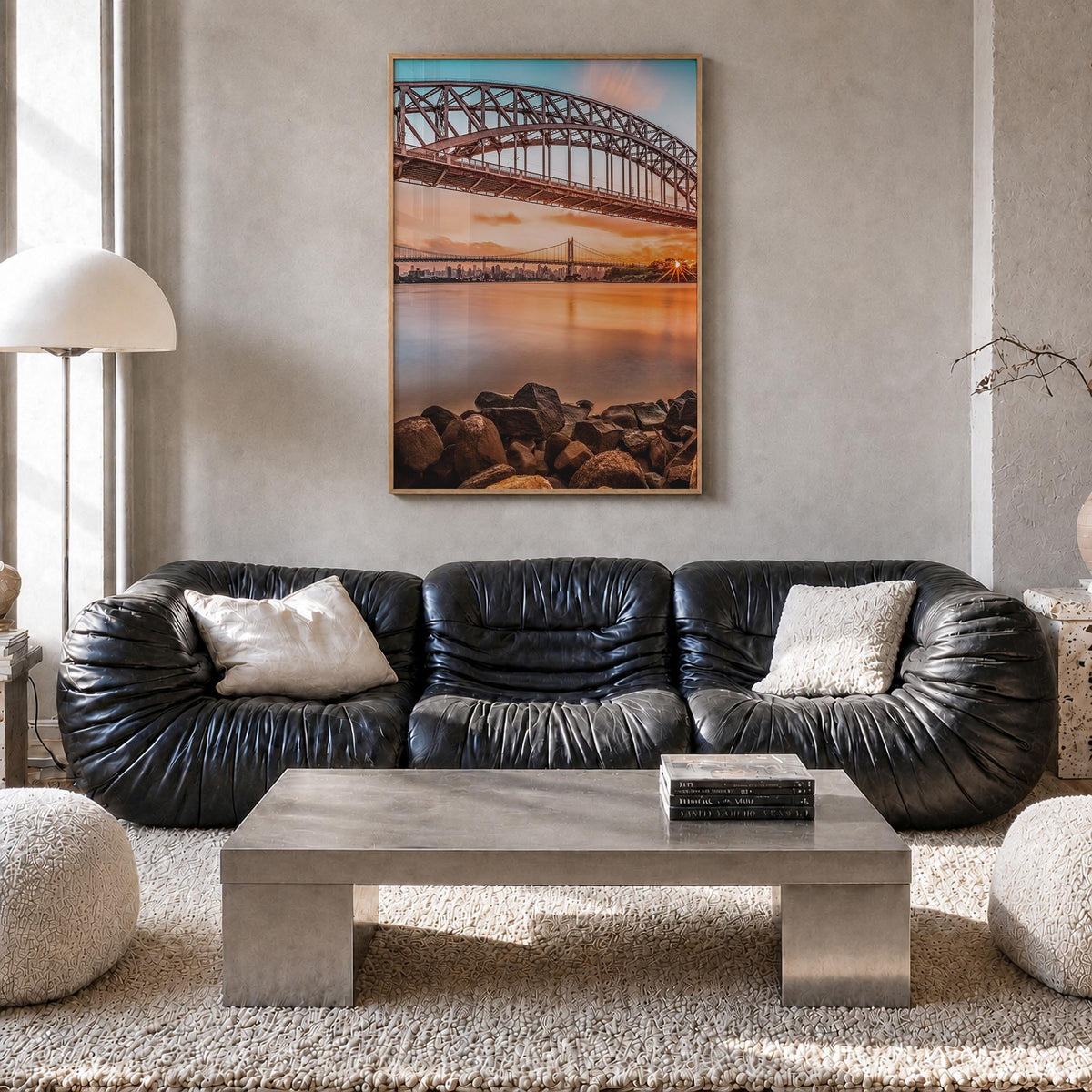 Queens, New York no. 2 colorful photo poster of New York, USA – vertical wall art in natural wood frame, hanging on wall
