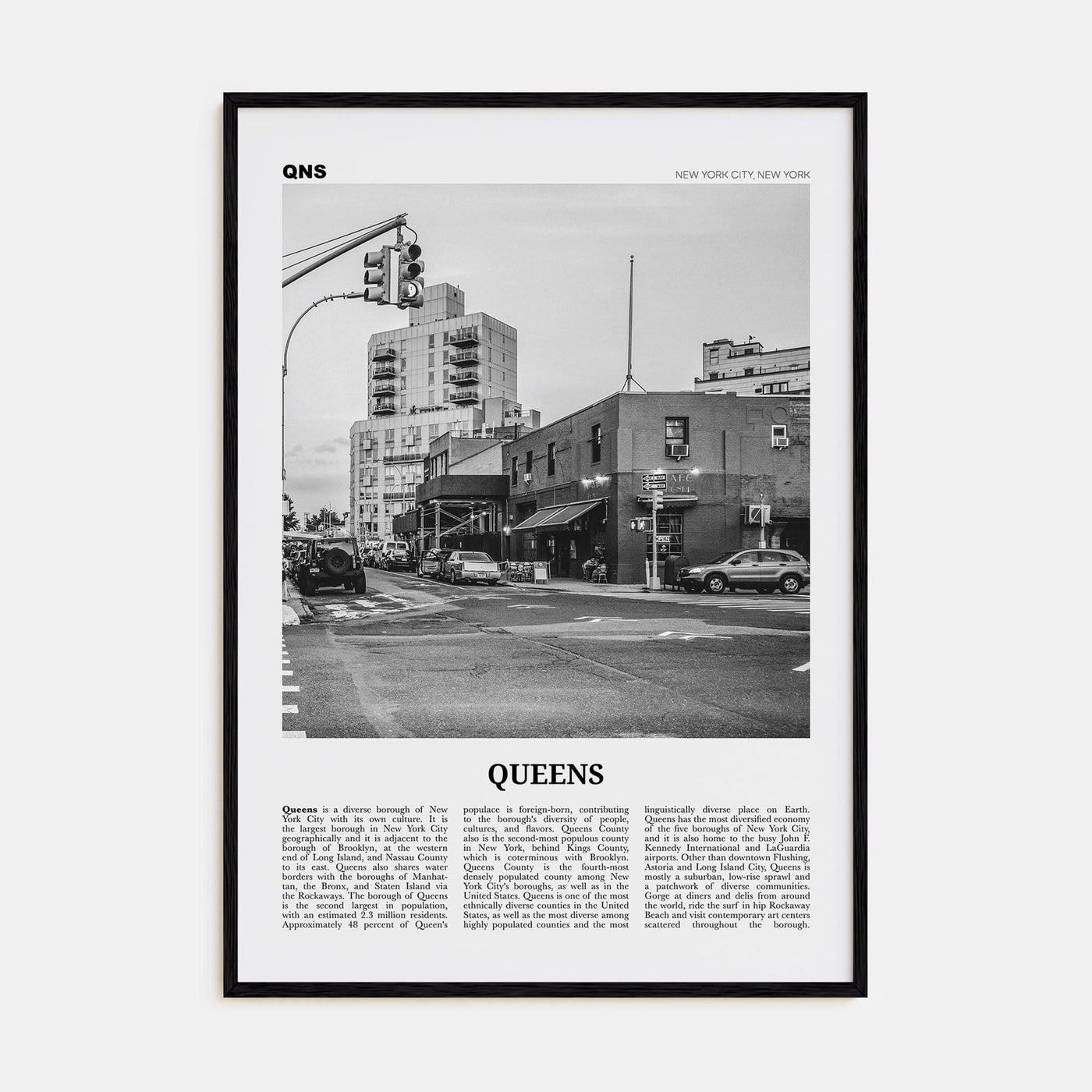 Queens, New York No 2 Poster Black Wood / 8x12 in Nbourhood Travel B&W Poster