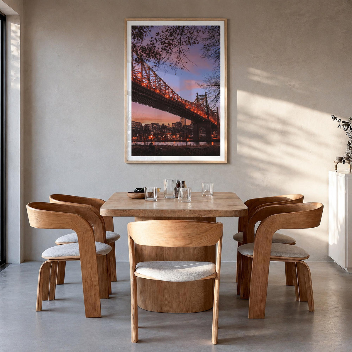 Queens, New York no. 3 colorful photo poster of New York, USA – vertical wall art in natural wood frame with white border, ha