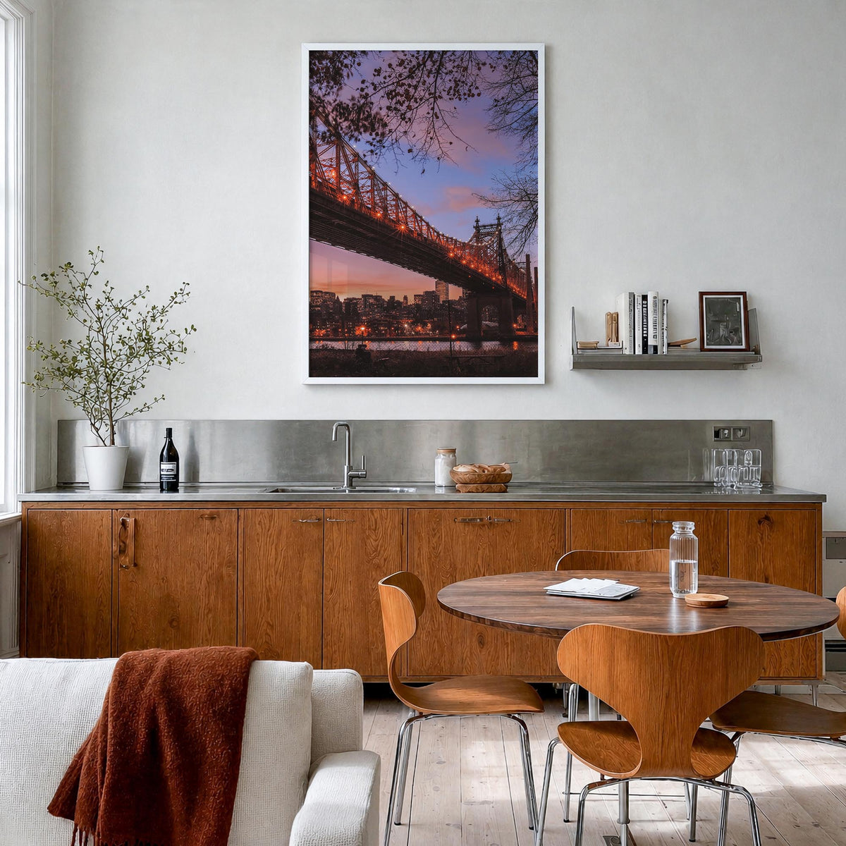 Queens, New York no. 3 colorful photo poster of New York, USA – vertical wall art in white wood frame, hanging on wall