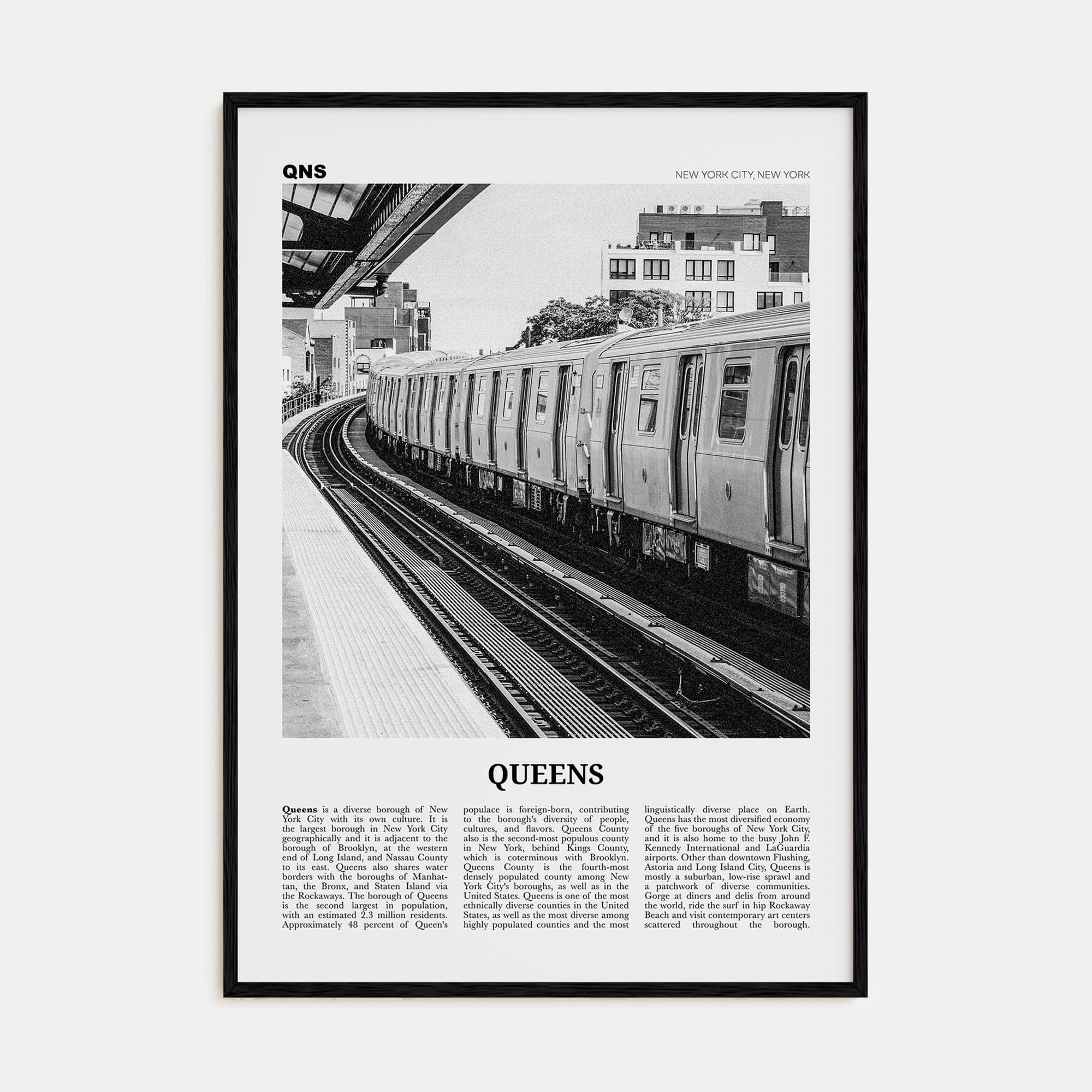 Queens, New York No 3 Poster Black Wood / 8x12 in Nbourhood Travel B&W Poster