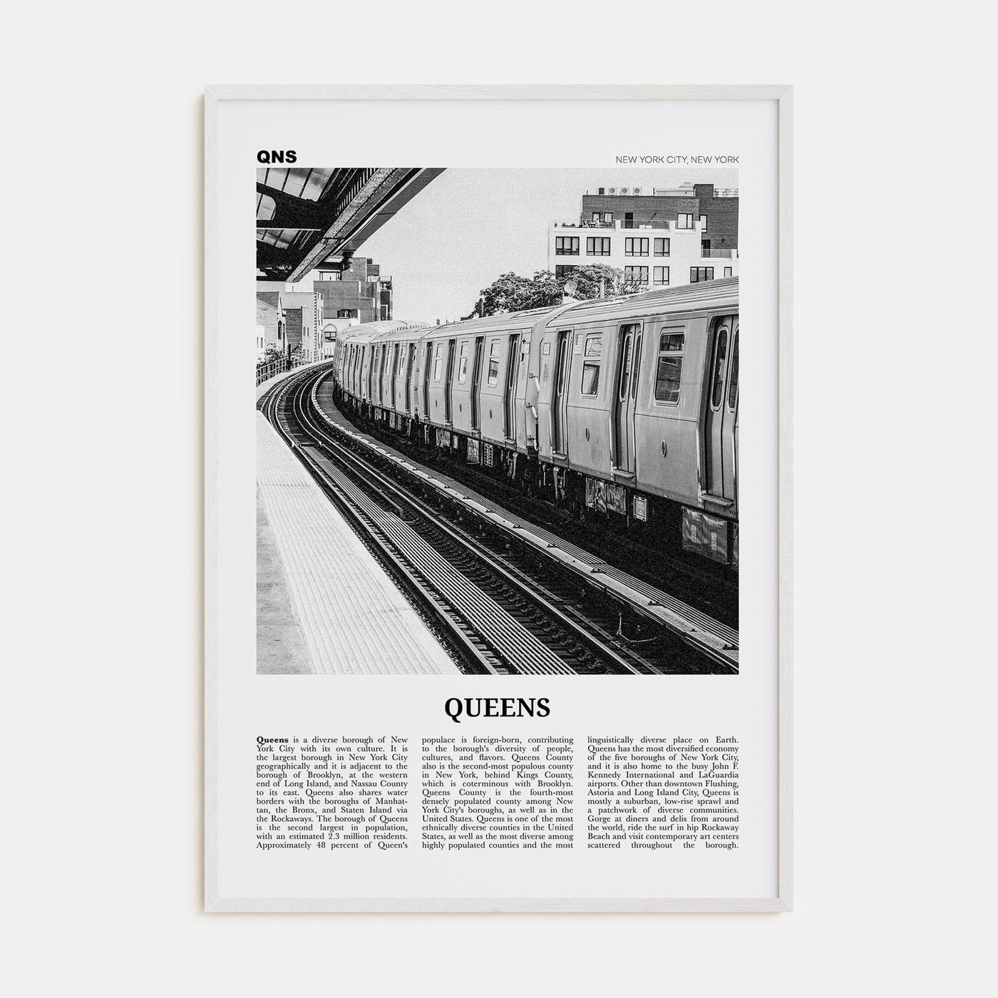 Queens, New York No 3 Poster White Wood / 8x12 in Nbourhood Travel B&W Poster