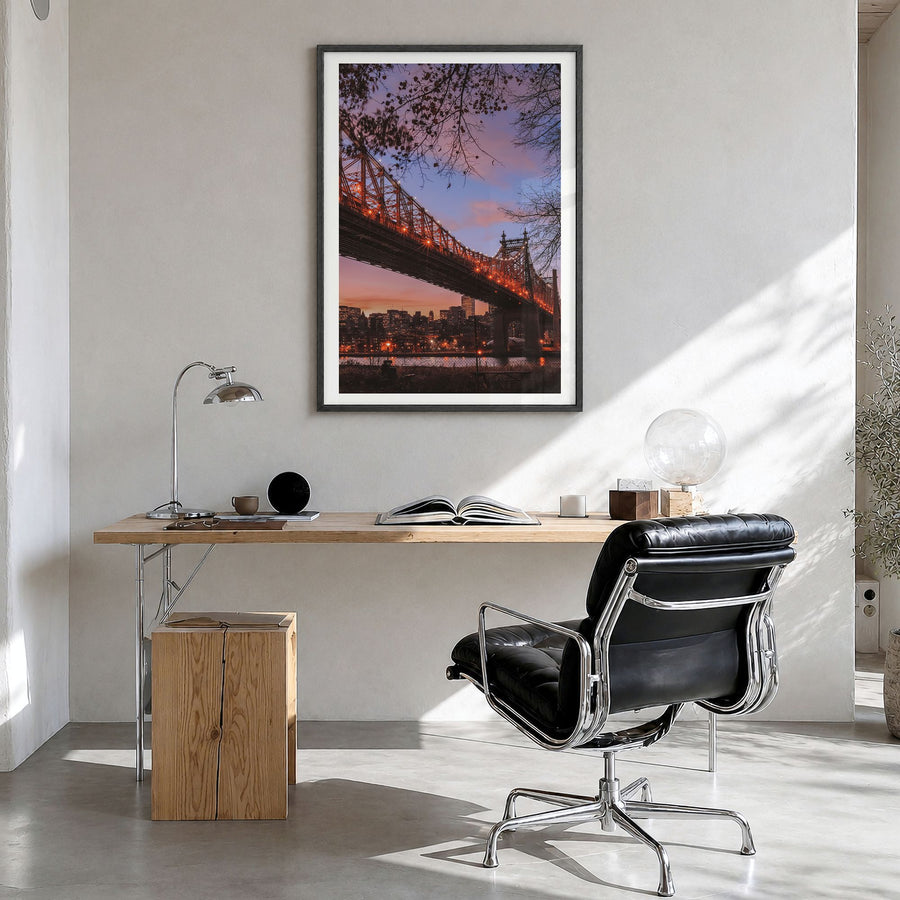 Queens, New York Photo No 3 Poster in a black wood frame, hanging in a bright home office, white border