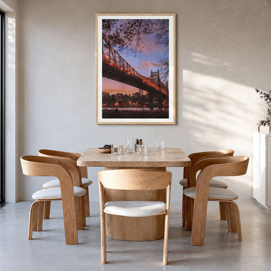 Queens, New York Photo No 3 Poster in a natural wood frame, hanging in a dining room, white border