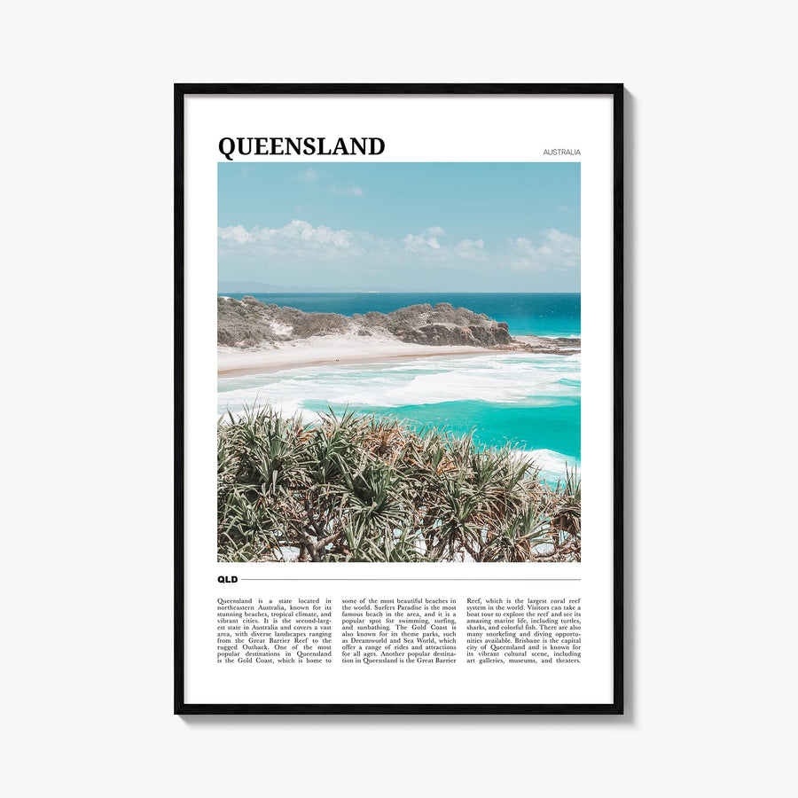Queensland colorful travel poster of Australia – vertical wall art, unframed print shown in interior mockup
