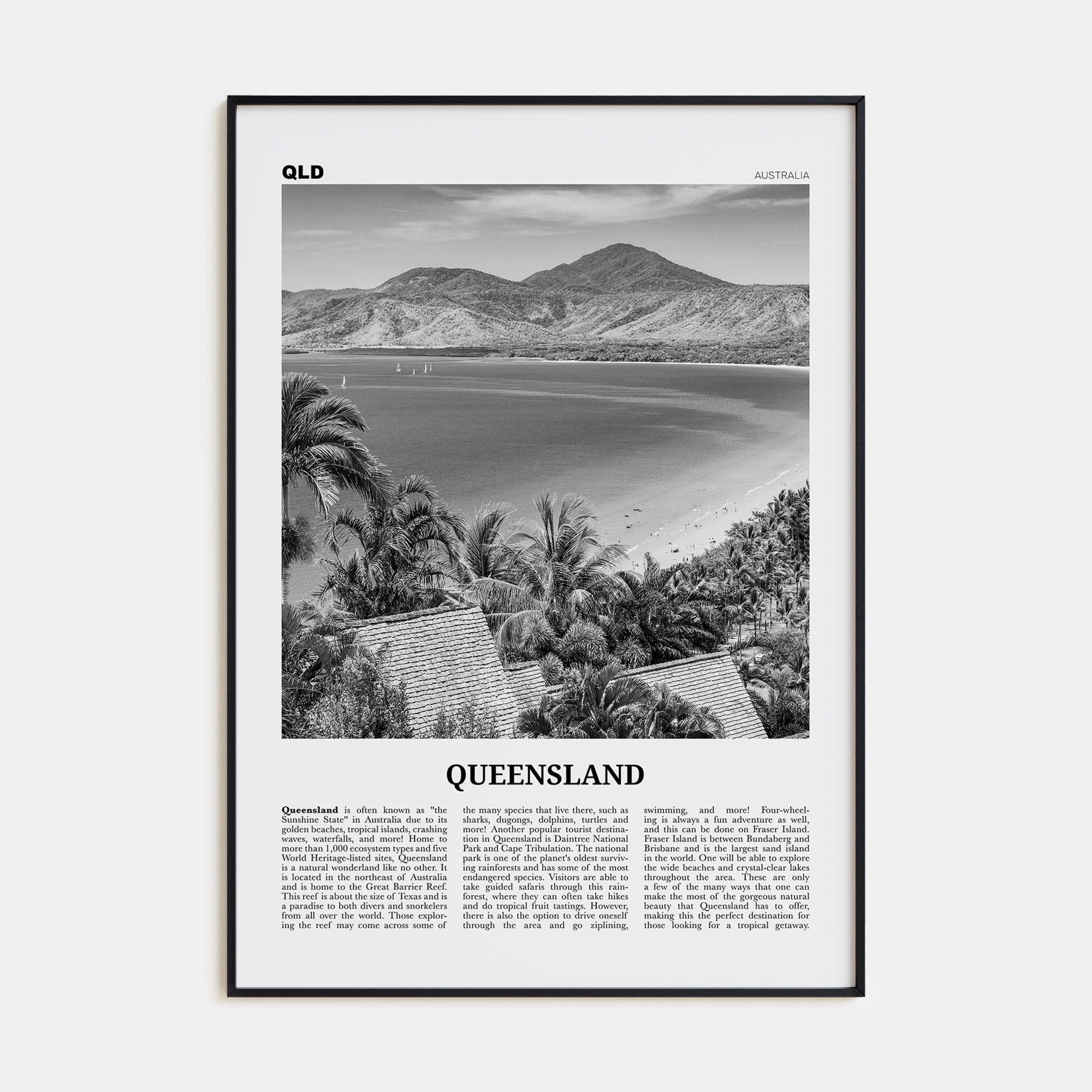 Queensland Poster Black Metal / 8x12 in Nbourhood Travel B&W Poster