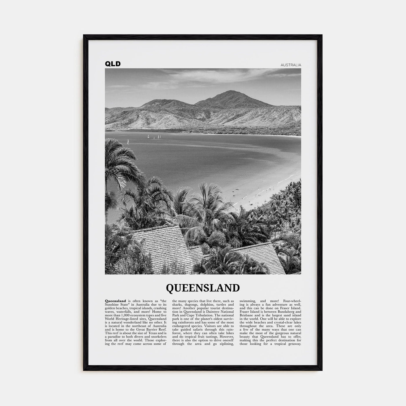 Queensland Poster Black Wood / 8x12 in Nbourhood Travel B&W Poster