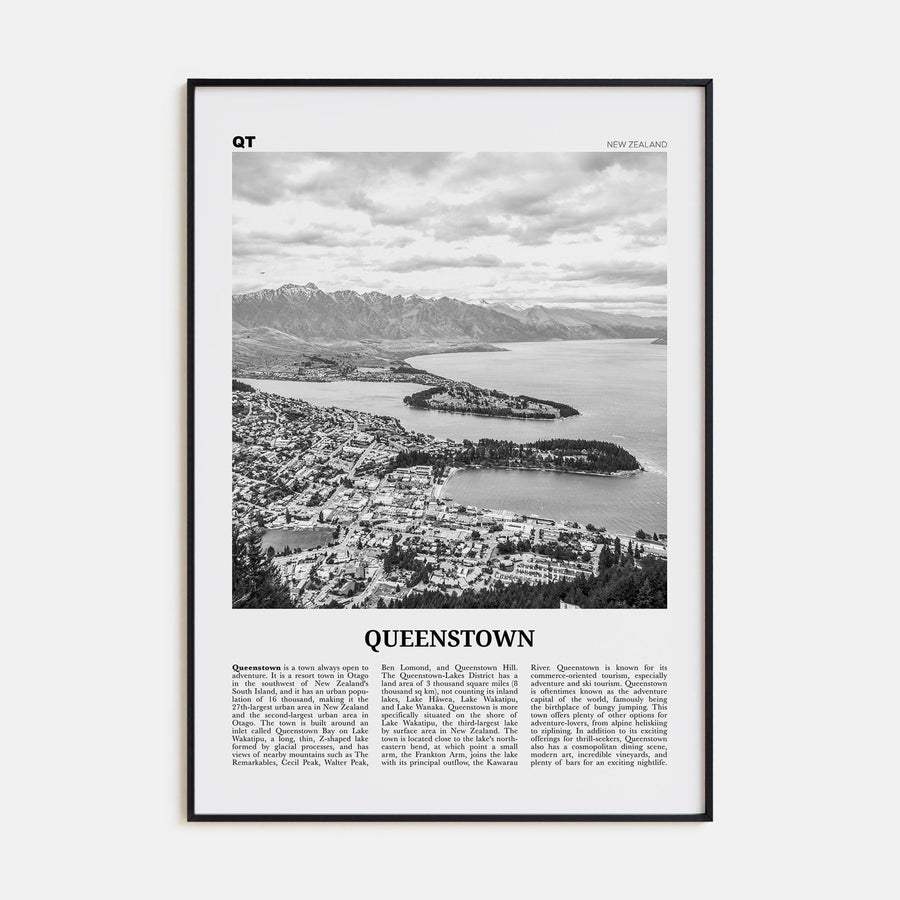 Queenstown Poster Black Metal / 8x12 in Nbourhood Travel B&W Poster