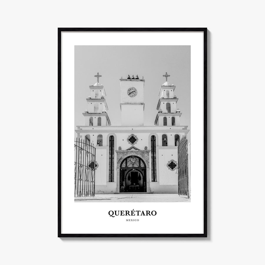 Querétaro black & white classic poster of Mexico – vertical wall art, unframed print shown in interior mockup