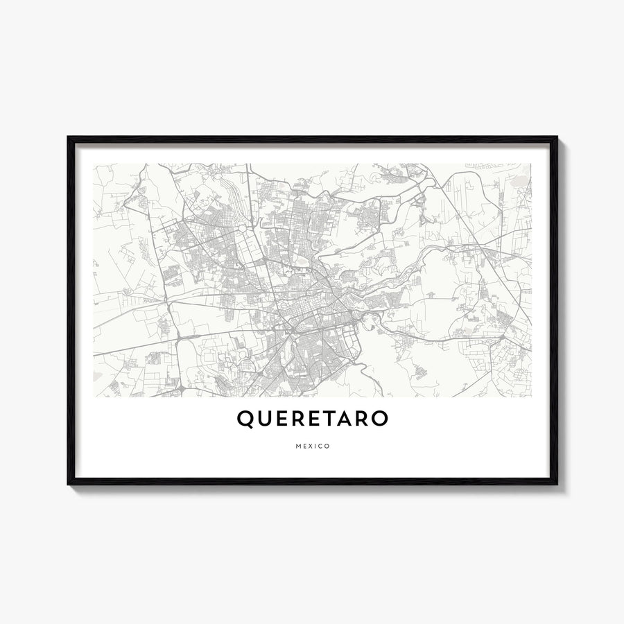 Querétaro black & white map poster of Mexico – horizontal wall art, unframed print shown in interior mockup
