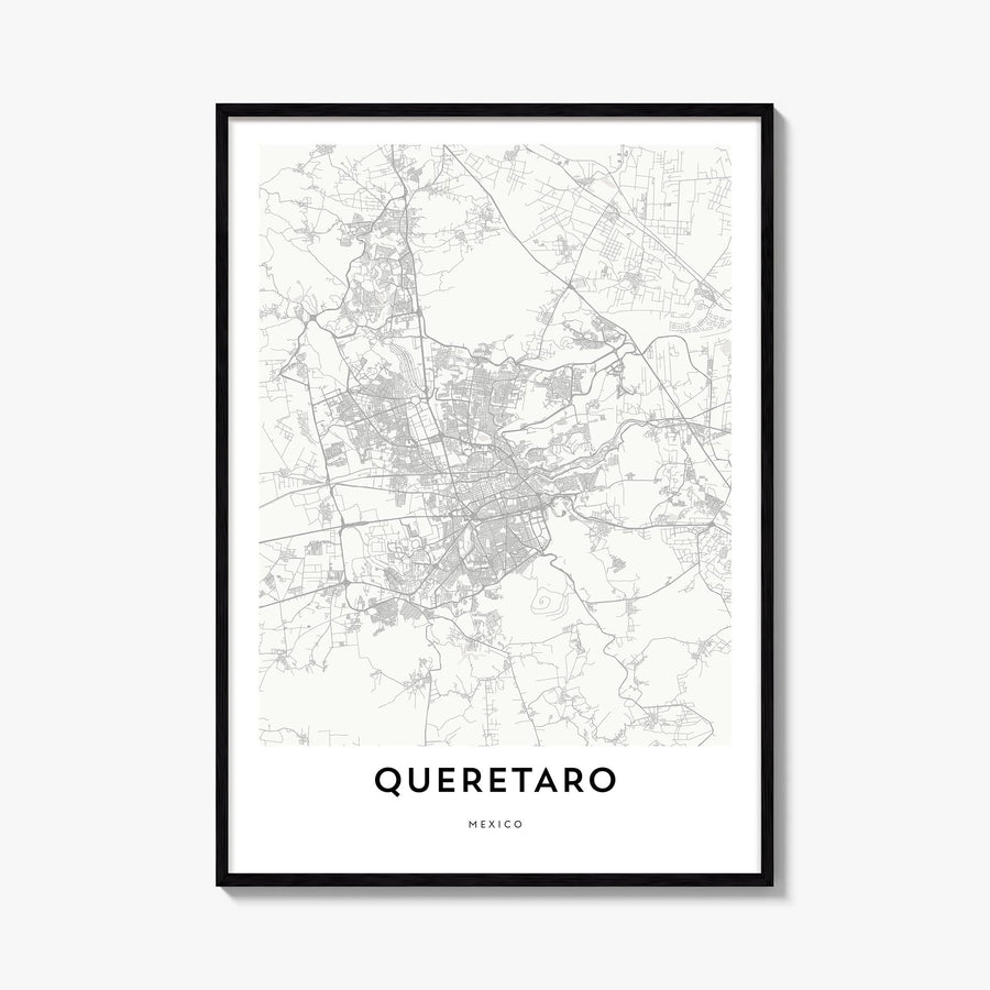 Querétaro black & white map poster of Mexico – vertical wall art, unframed print shown in interior mockup