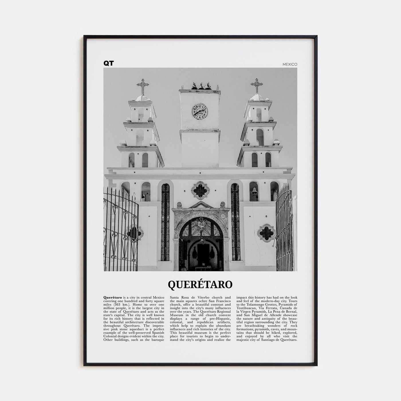Querétaro Poster Black Metal / 8x12 in Nbourhood Travel B&W Poster