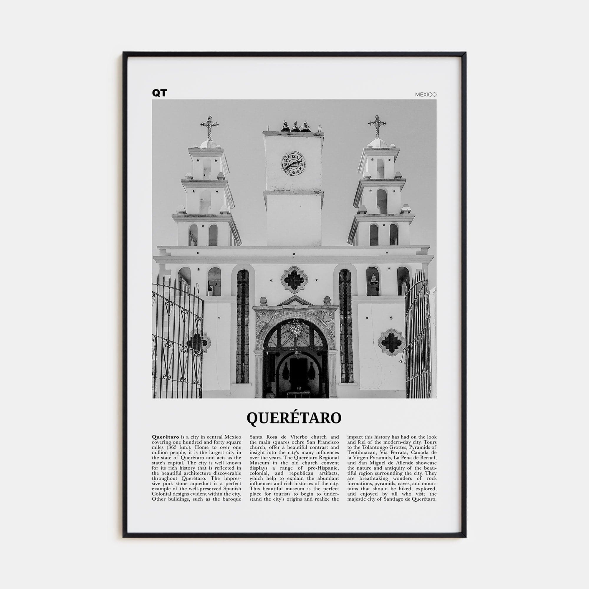 Querétaro Poster Black Metal / 8x12 in Nbourhood Travel B&W Poster