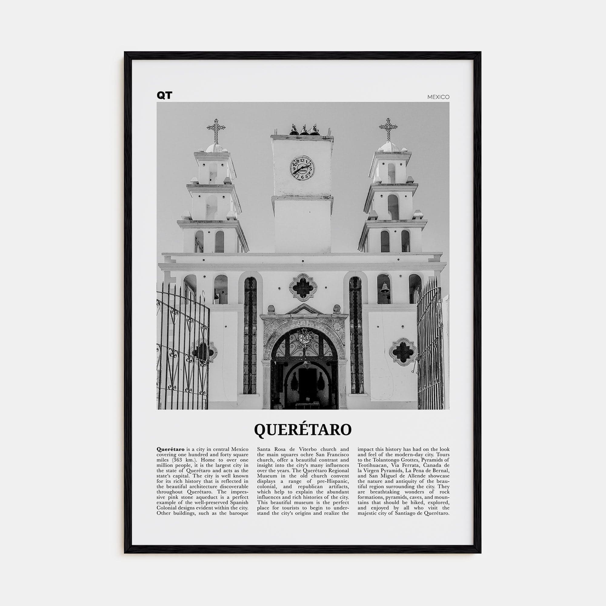 Querétaro Poster Black Wood / 8x12 in Nbourhood Travel B&W Poster