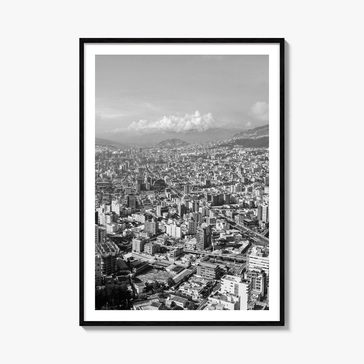 Quito black & white photo poster of Ecuador – vertical wall art, unframed print shown in interior mockup