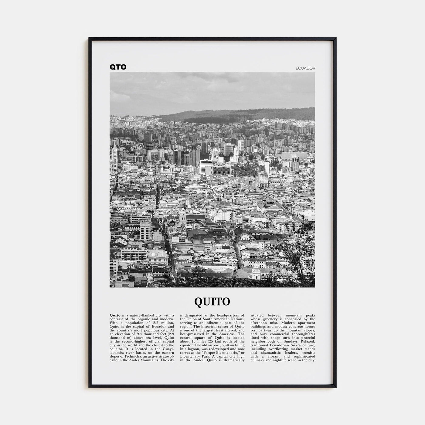 Quito Poster Black Metal / 8x12 in Nbourhood Travel B&W Poster