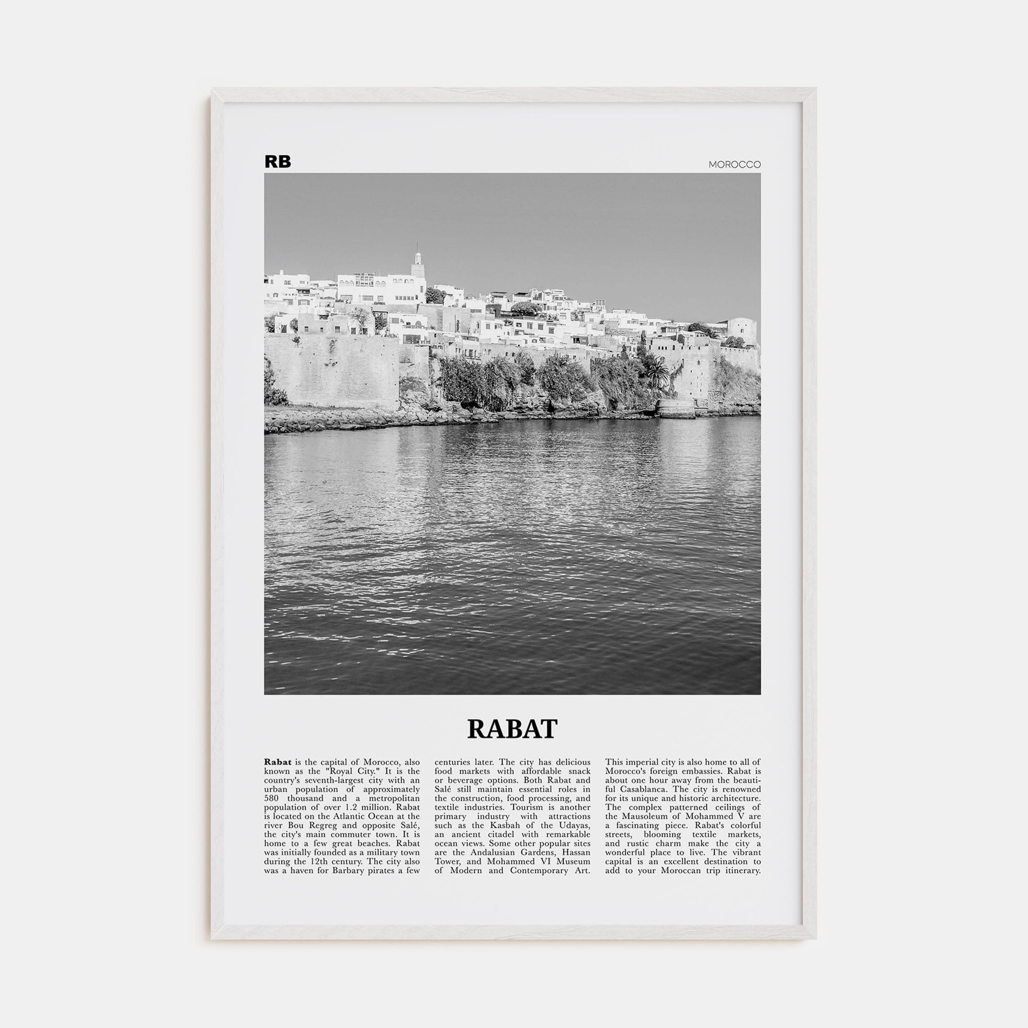 Rabat Poster White Wood / 8x12 in Nbourhood Travel B&W Poster