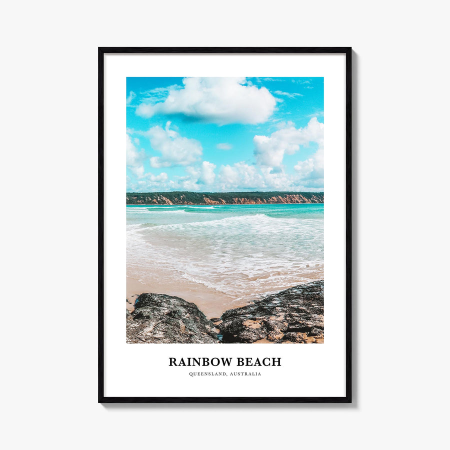 Rainbow Beach colorful classic poster of Australia – vertical wall art, unframed print shown in interior mockup