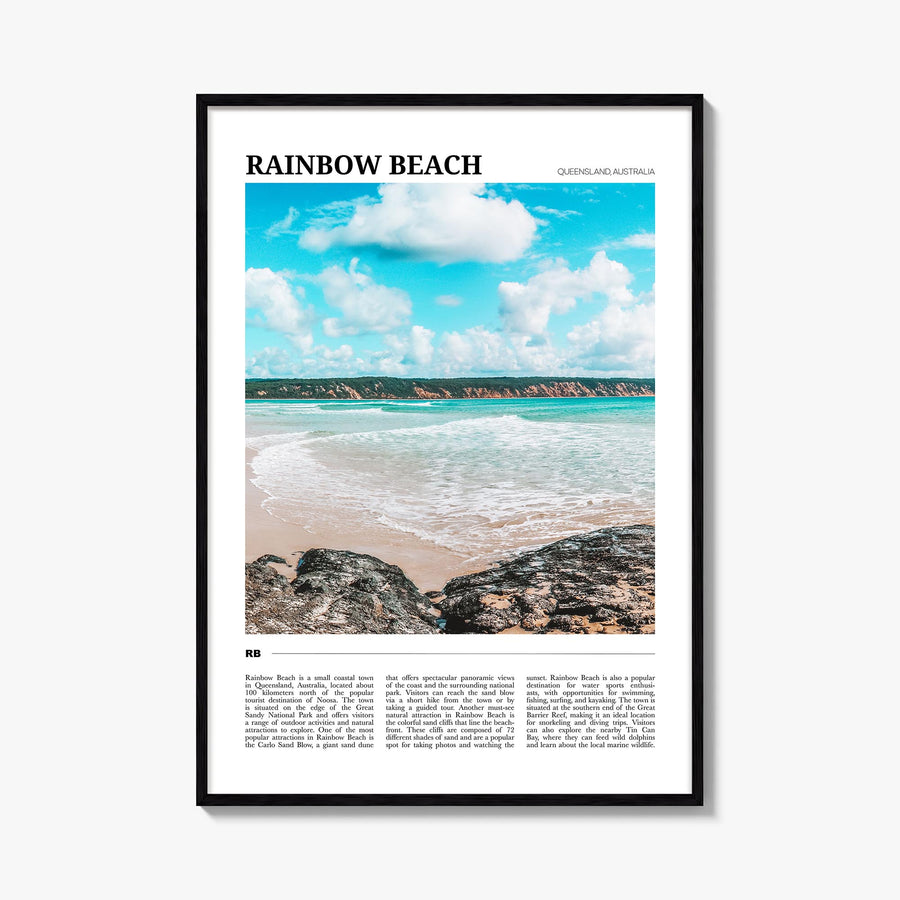 Rainbow Beach colorful travel poster of Australia – vertical wall art, unframed print shown in interior mockup