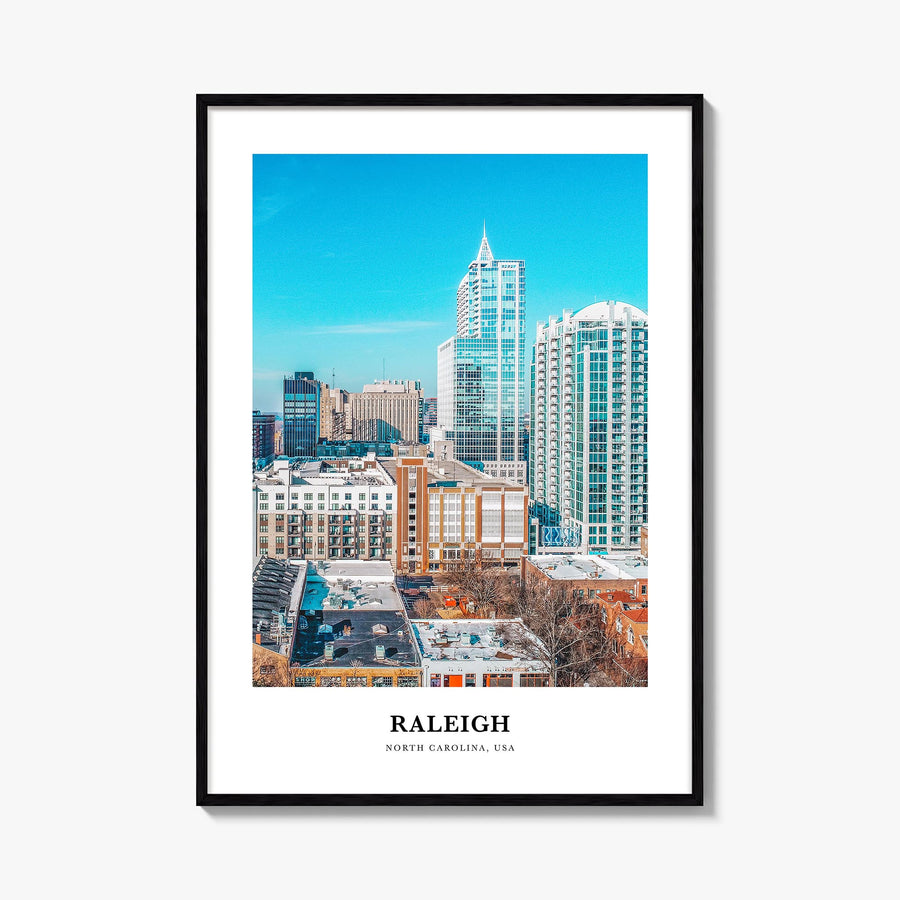 Raleigh colorful classic poster of North Carolina, USA – vertical wall art, unframed print shown in interior mockup