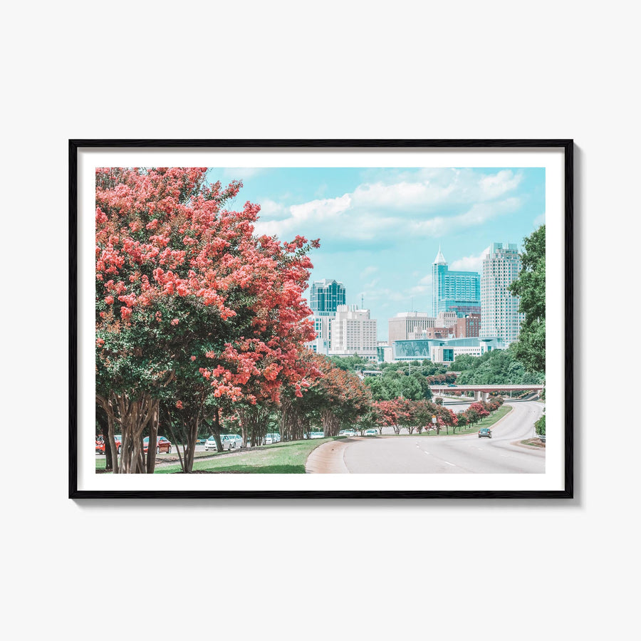 Raleigh colorful photo poster of North Carolina, USA – horizontal wall art, unframed print shown in interior mockup