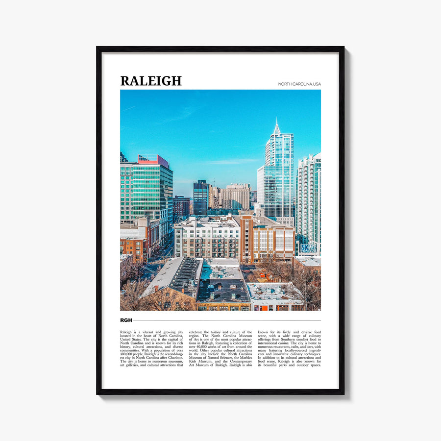 Raleigh colorful travel poster of North Carolina, USA – vertical wall art, unframed print shown in interior mockup