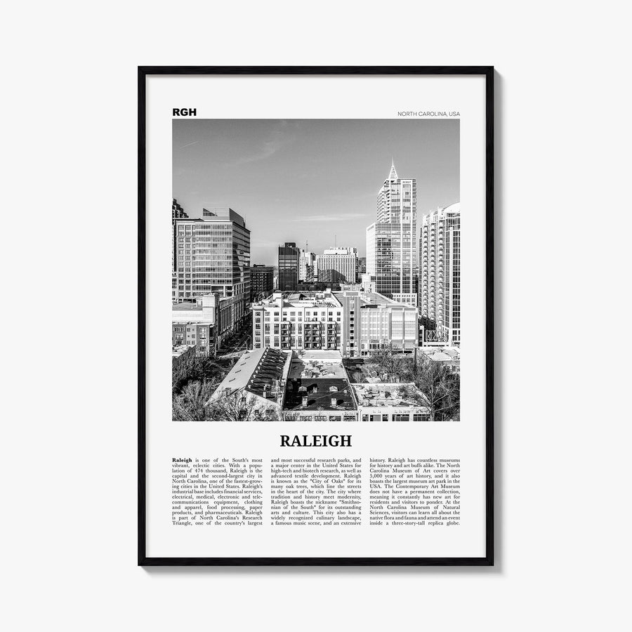 Raleigh no. 1 black & white newspaper poster of North Carolina, USA – vertical wall art, unframed print shown in interior moc