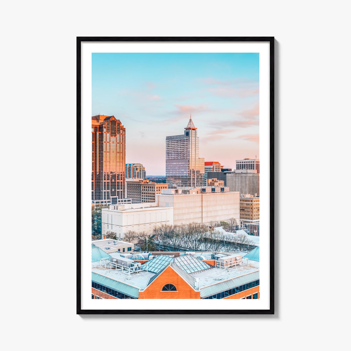 Raleigh no. 1 colorful photo poster of North Carolina, USA – vertical wall art, unframed print shown in interior mockup