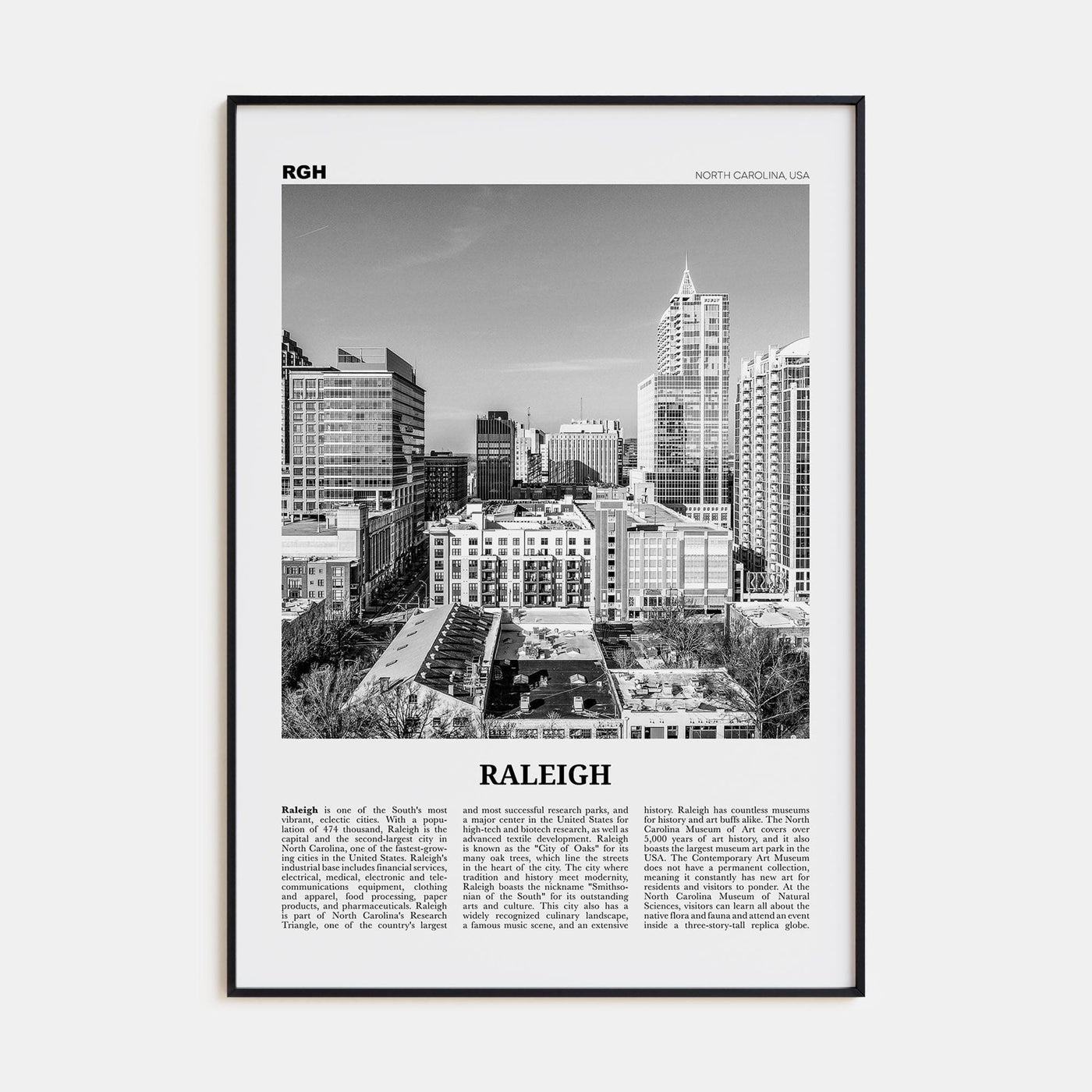 Raleigh No 1 Poster Black Metal / 8x12 in Nbourhood Travel B&W Poster