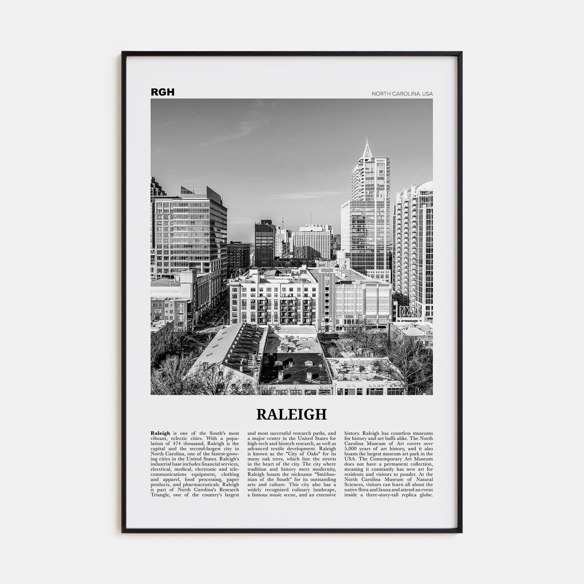 Raleigh No 1 Poster Black Metal / 8x12 in Nbourhood Travel B&W Poster